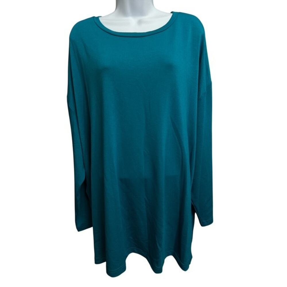 St Johns Bay 3X Top Horizon Teal Green Soft Rayon Pullover 8" Slit Long Sleeves